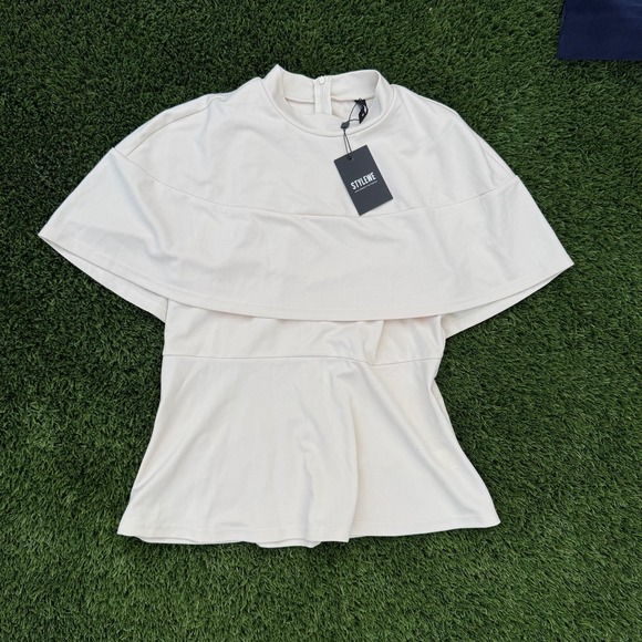 STYLEWE Tops - STYLEWE Beige Mock Neck Cape Overlay Top XL